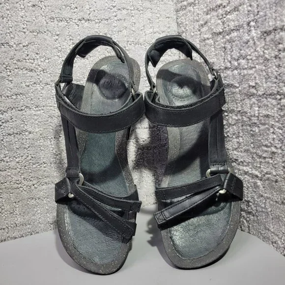 Teva Ysidro Universal Wedge Womens Size US 7 Black Leather Strappy Sandals - Picture 11 of 12